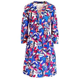 J. Crew Floral Butterfly Lace Up Printed 3/4 Sleeve Shift Dress Small H4528